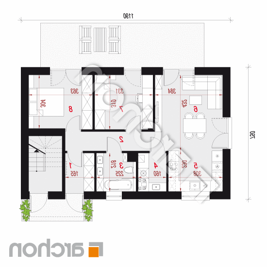 Dom w halezjach 8 (R2E) | rzut parteru