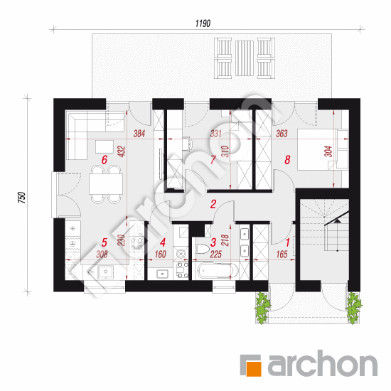 Dom w halezjach 8 (R2E) | rzut parteru