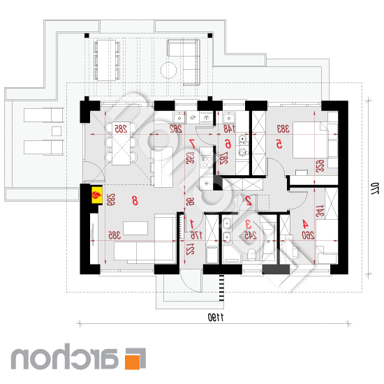 Dom w kosaćcach 54 (E) | rzut parteru