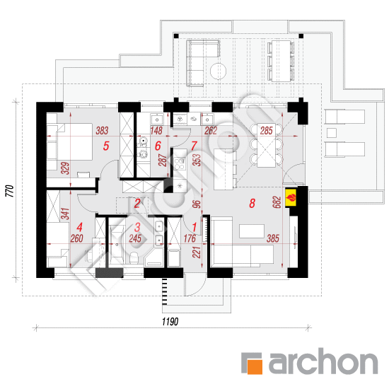 Dom w kosaćcach 54 (E) | rzut parteru