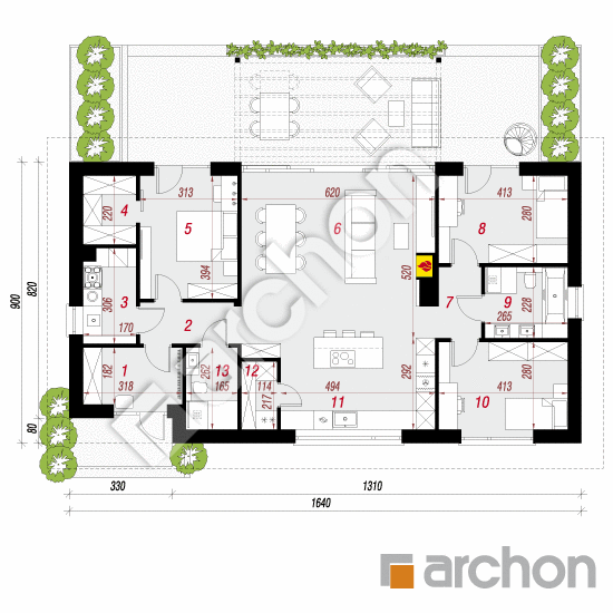 Dom w modrzewiach 10 (E) | rzut parteru