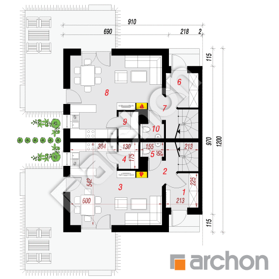 Dom w czworolistach (R2B) | rzut parteru