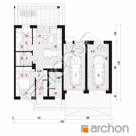 Dom w bratkach 15 (R2B) ver.2 | rzut parteru