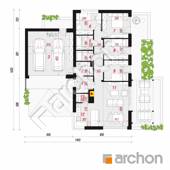 Dom w kosaćcach 25 (G2) | rzut parteru